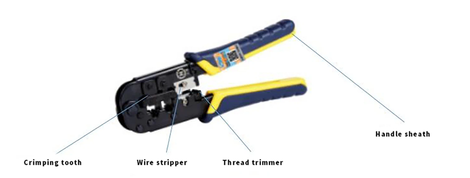 Common crimping pliers on the market have multiple functions, such as RJ45 and RJ11 termination, wire cutting, and stripping Common crimping pliers on the market have multiple functions, such as RJ45 and RJ11 termination, wire cutting, and stripping