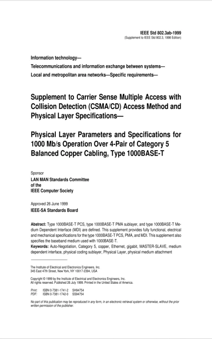 IEEE Std 802.3ab IEEE Std 802.3ab