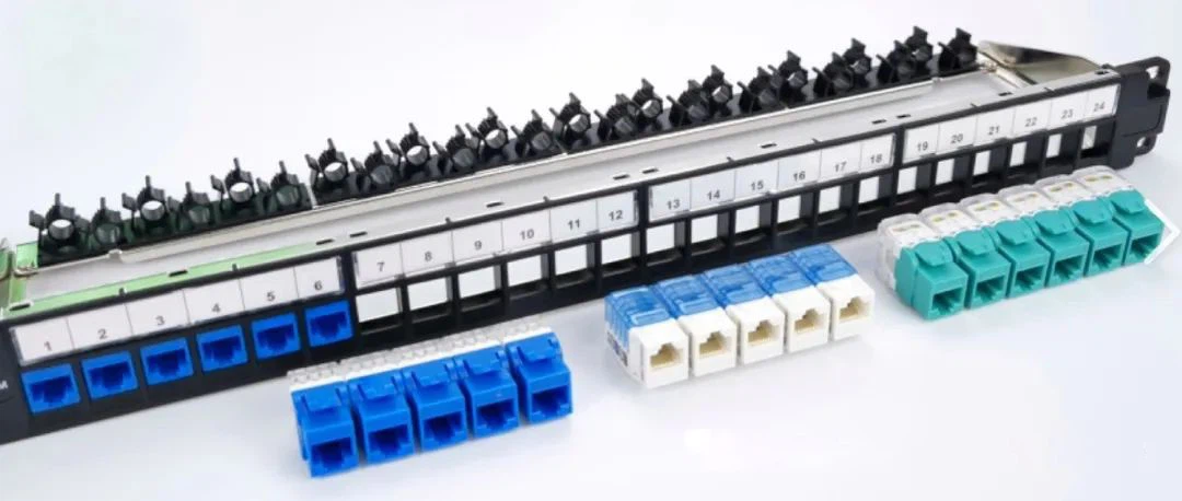a modular patch panel encapsulates each RJ45 information socket independently and then assembles them together in the patch panel frame a modular patch panel encapsulates each RJ45 information socket independently and then assembles them together in the patch panel frame