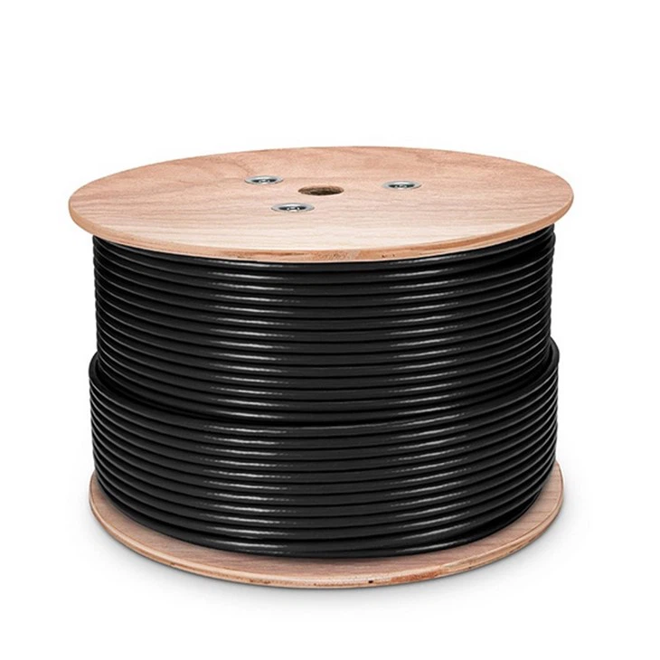 Outdoor CAT6 UTP Solid Cable Pure Copper 0.55mm 23awg Black PE Jacket 305m Drum.