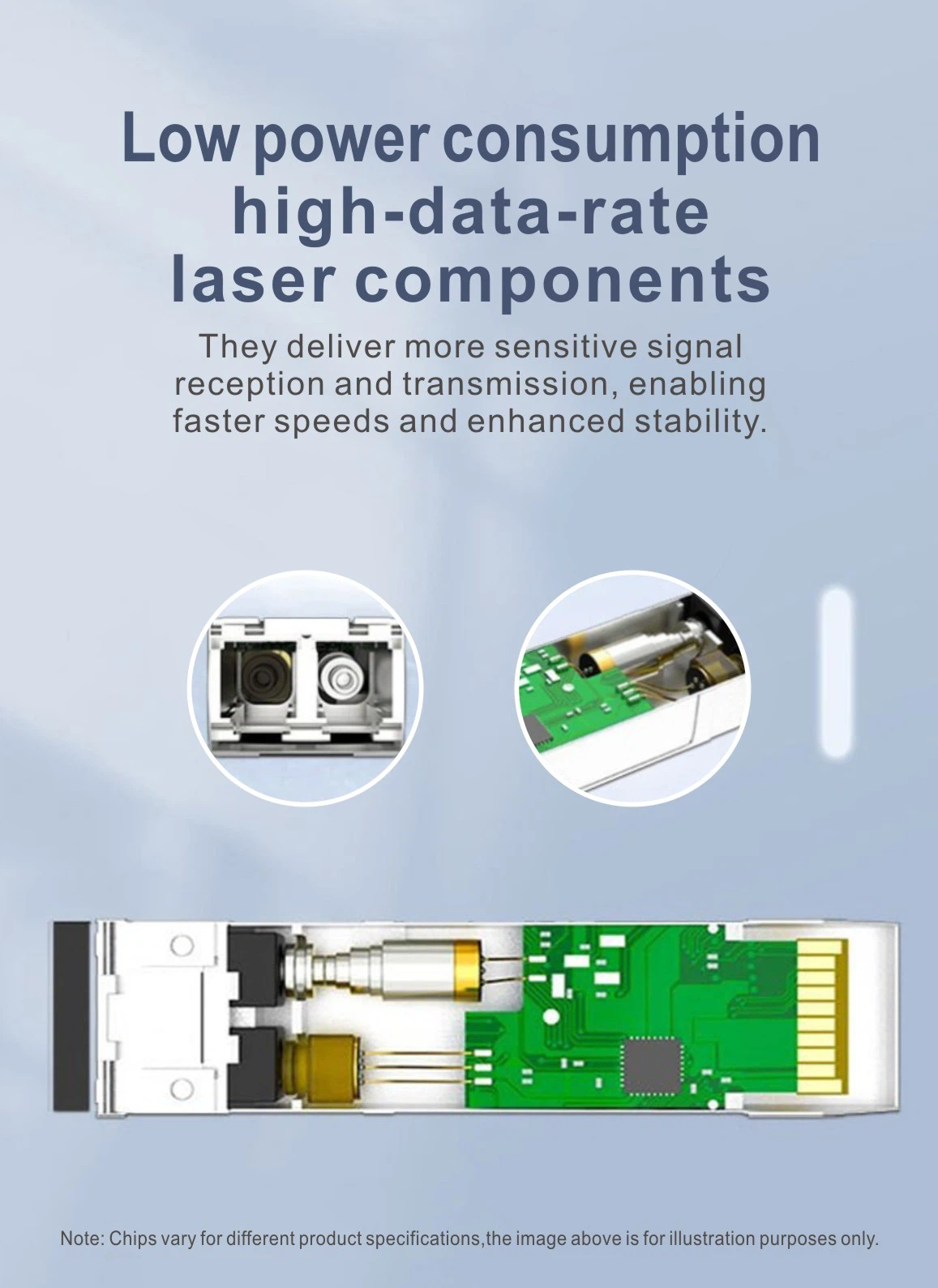 Close-up view of dual LC duplex fiber optic optical ports on a 1310nm wavelength 10G SFP+ singlemode transceiver. Close-up view of dual LC duplex fiber optic optical ports on a 1310nm wavelength 10G SFP+ singlemode transceiver.
