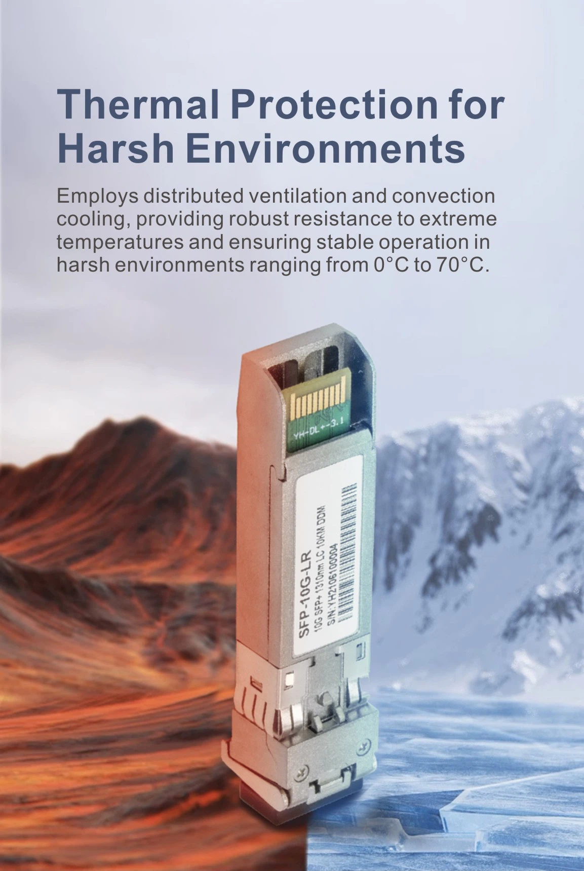 Perspective view of robust 10G LC singlemode dual-fiber optical module ready for deployment in data center server uplinks. Perspective view of robust 10G LC singlemode dual-fiber optical module ready for deployment in data center server uplinks.